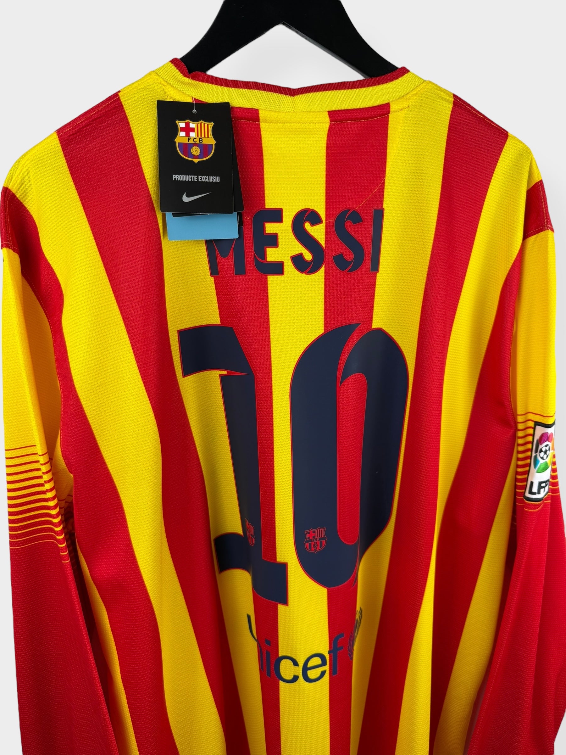 2013-14 BARCELONA AWAY SHIRT LS MESSI #10 XXL - Authentic Football Club