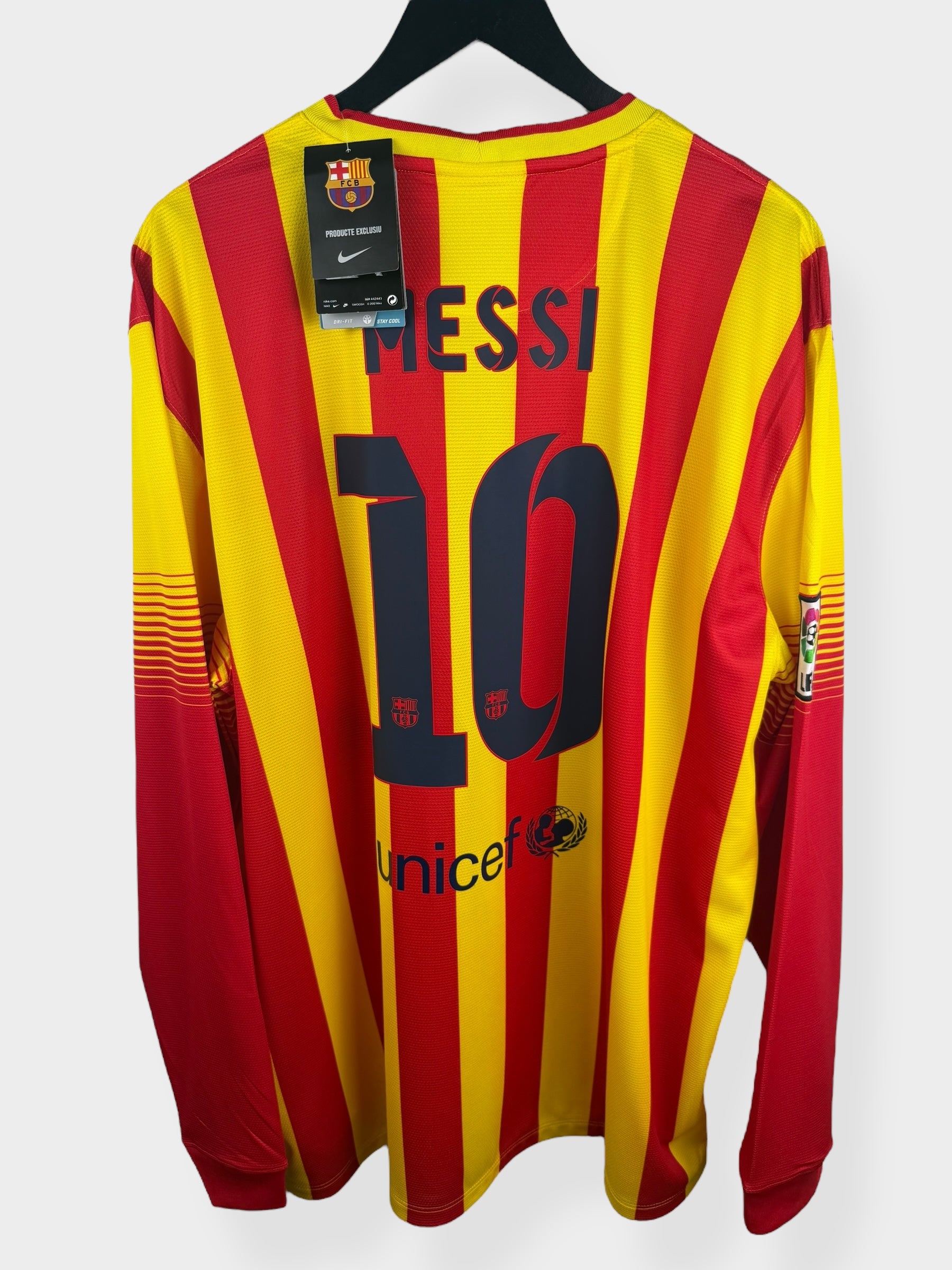 2013-14 BARCELONA AWAY SHIRT LS MESSI #10 XXL - Authentic Football Club