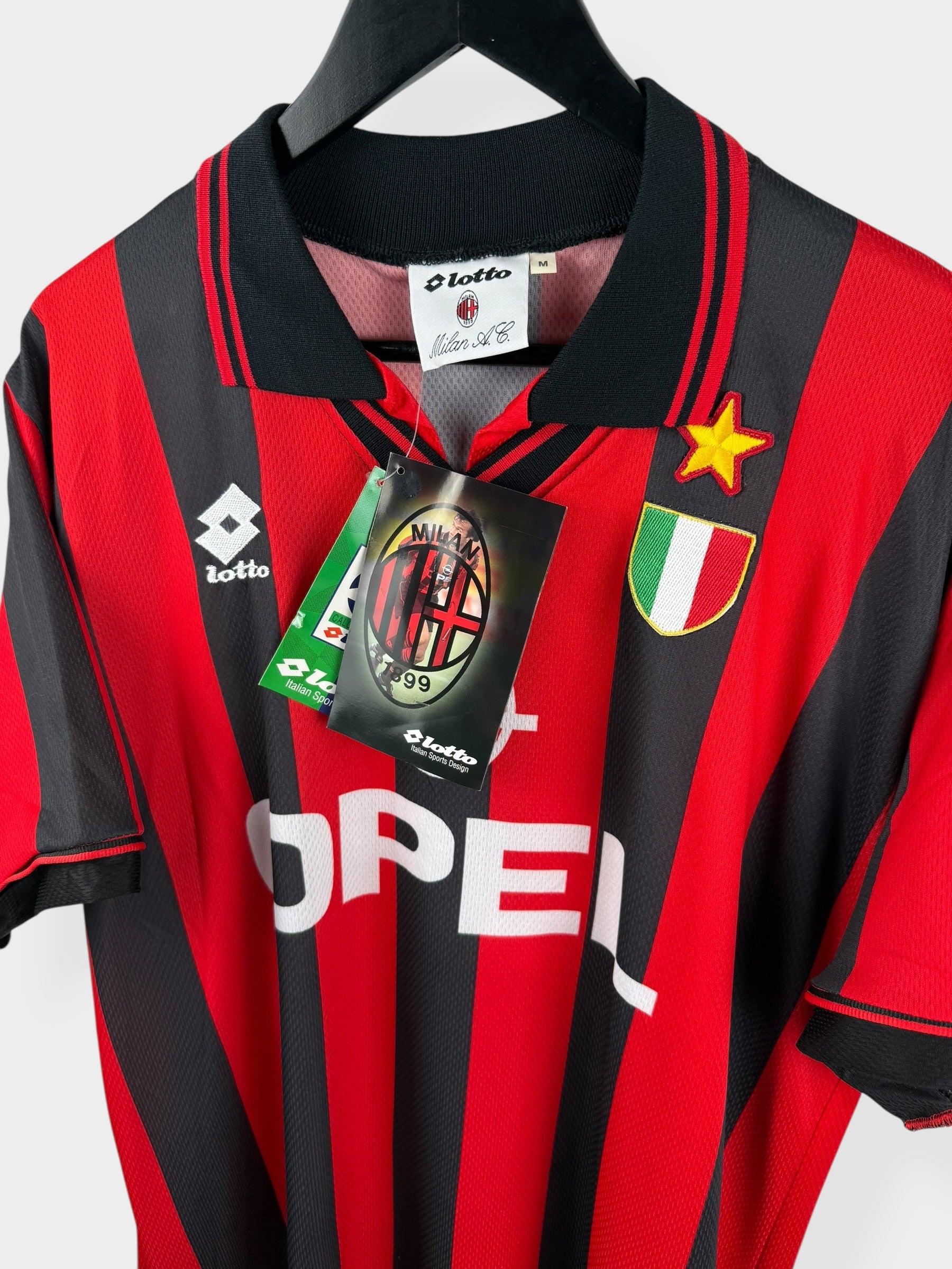 Milan A.C. Lotto シャツ 赤黒ストライプ 1996-97 AC MILAN HOME SHIRT M